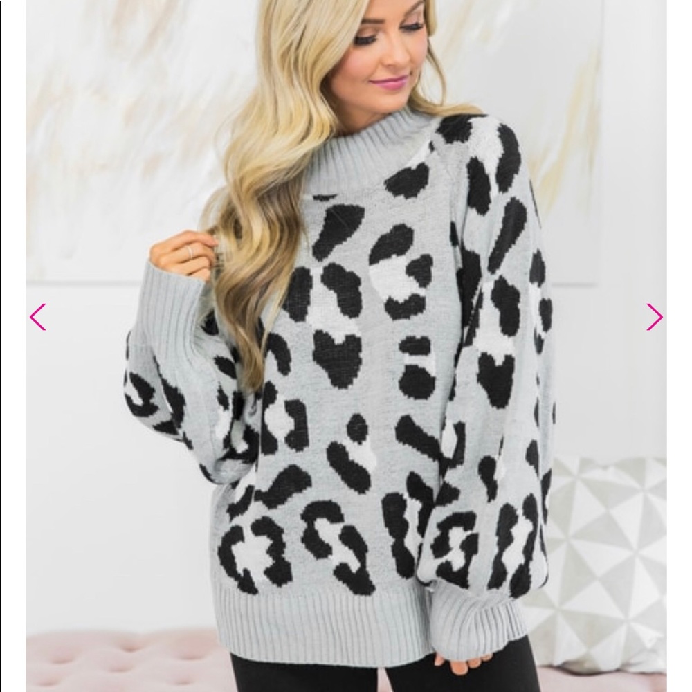 Pink lily boutique gray and leopard print sweater
